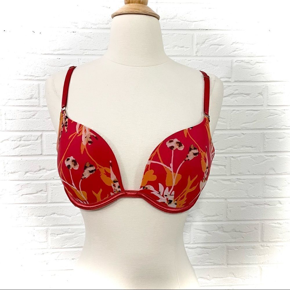 Victoria’s Secret Reddish Orange Cheetah Flower Push Up Size 34D